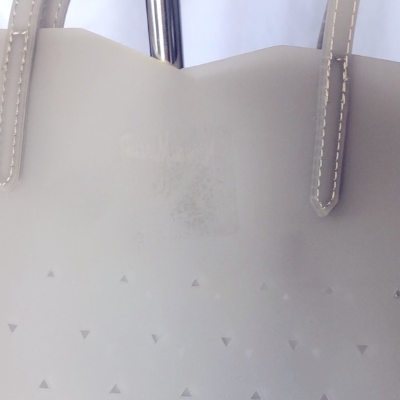 EDDIE BORGO for NEIMAN MARCUS Laser Cut Jelly light gray cosmetic tote. - Picture 6 of 8